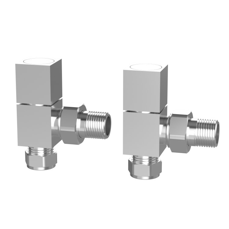 Chrome Square Angled Radiator Valves - For Pipework Which Comes From The Wall