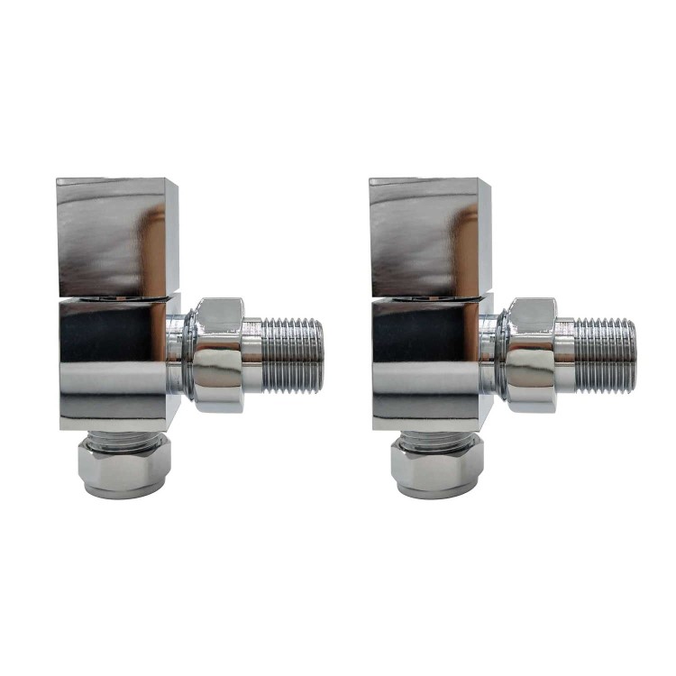 Chrome Square Angled Radiator Valves - For Pipework Which Comes From The Wall