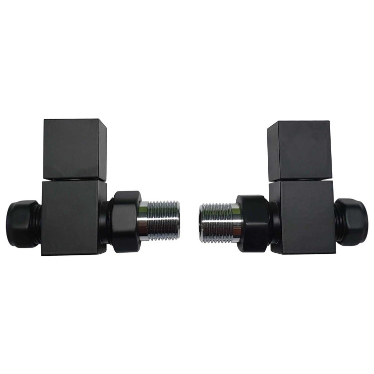 GRADE A2 - Matt Black Square Straight Radiator Valves - For Pipework Which Comes From The Floor