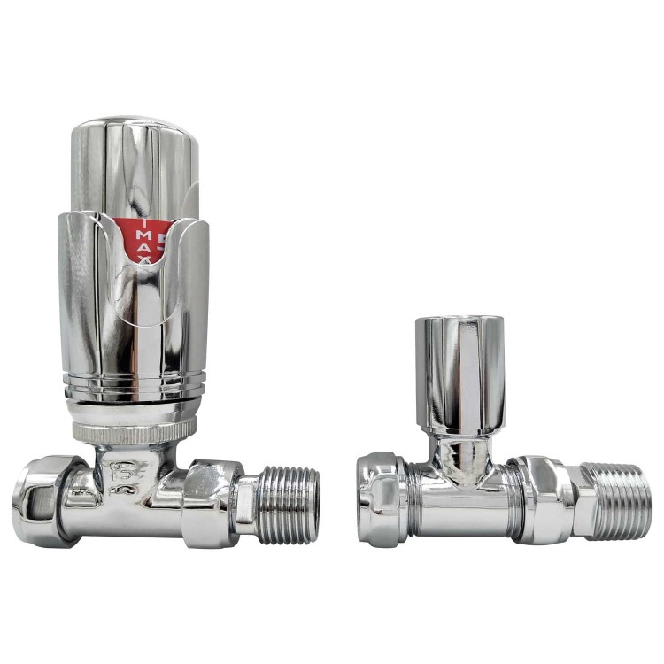 GRADE A1 - Chrome Thermostatic Straight Radiator Valves