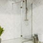 700mm Wet Room Shower Screen Nickel Frameless with 350mm Hinged Flipper Panel and Wall Support Bar - Live Your Colour