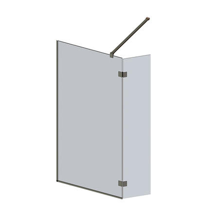 700mm Wet Room Shower Screen Nickel Frameless with 350mm Hinged Flipper Panel and Wall Support Bar - Live Your Colour