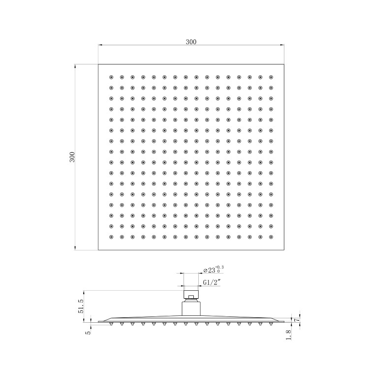 300mm Chrome Ultra Slim Square Rainfall Shower Head