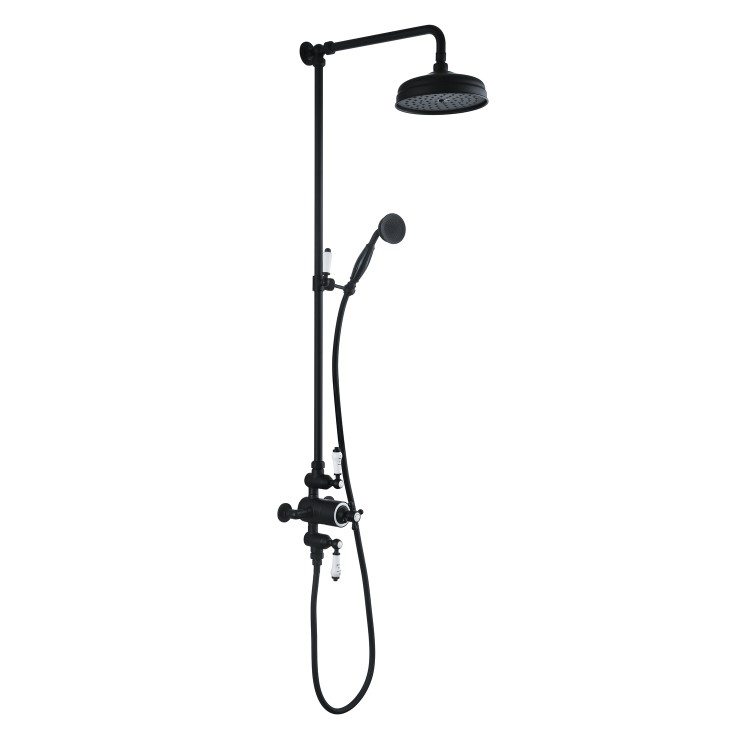 Black Traditional Thermostatic Mixer Shower Set with Slide Rail Kit & Hand Shower - Camden