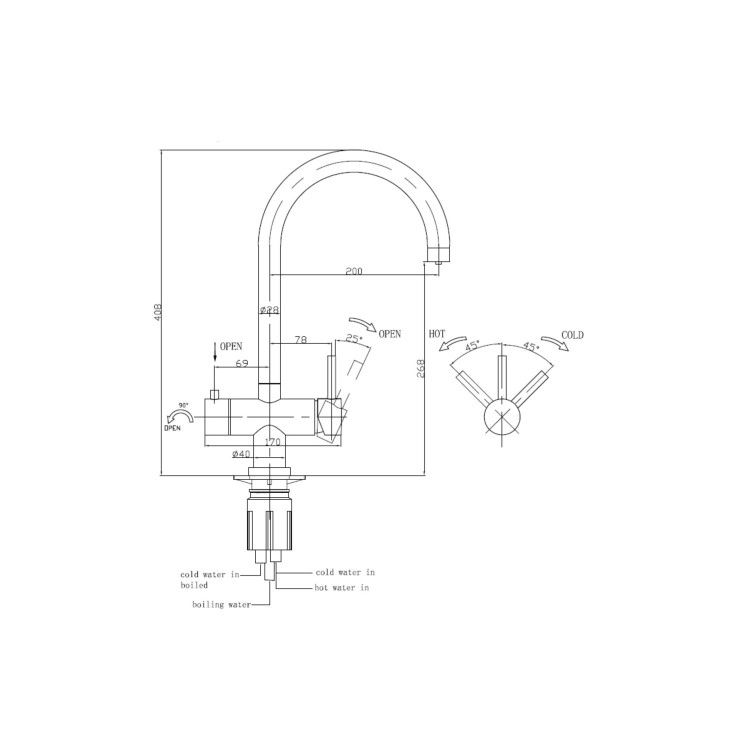 Brushed Nickel 3 in 1 Boiling water Tap - Pronto Vesta