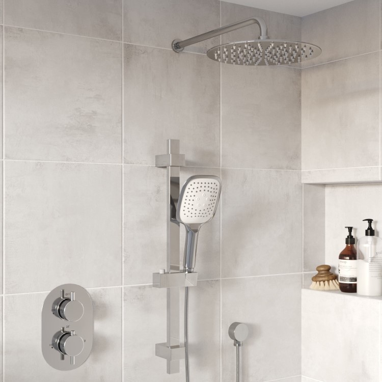 Chrome 2 Outlet Concealed Thermostatic Shower Valve with Dual Control - Flow