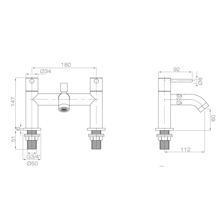 GRADE A1 - Arissa Round Chrome Deck Mounted Bath Shower Mixer Tap