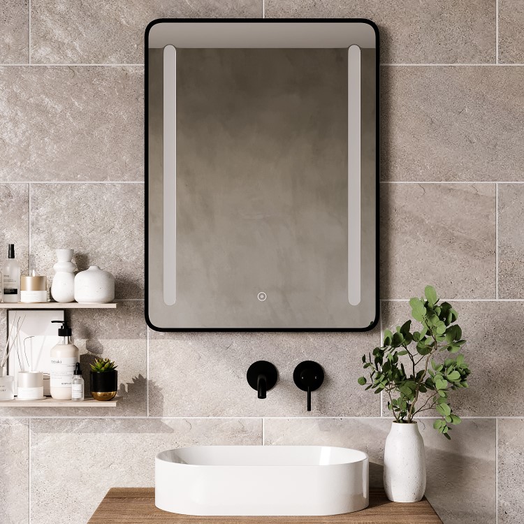 Rectangular Black Heated Bathroom Mirror with Lights 600 x 800mm - Lepus