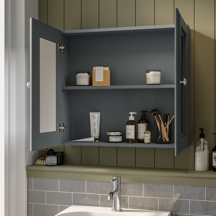 Double Door Dark Grey Mirrored Bathroom Cabinet 667 x 600mm - Westbury