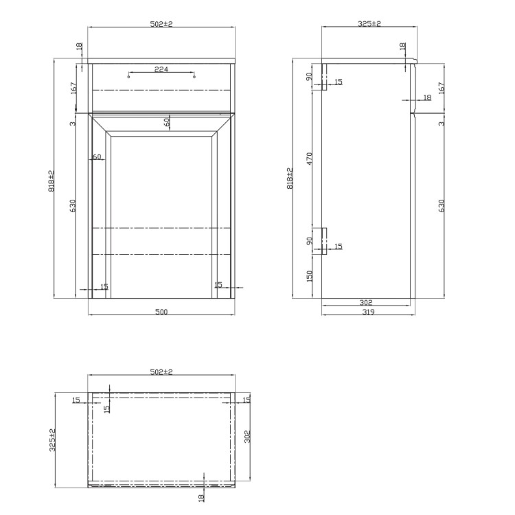 500mm Light Grey Back to Wall Toilet Unit Only - Westbury