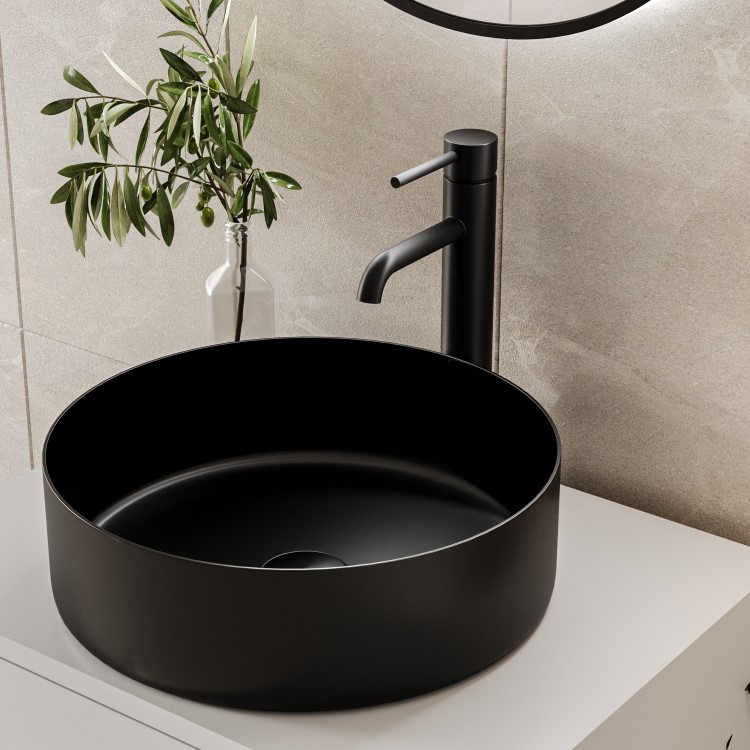 Stainless Steel Black Round Countertop Basin 400mm - Zorah