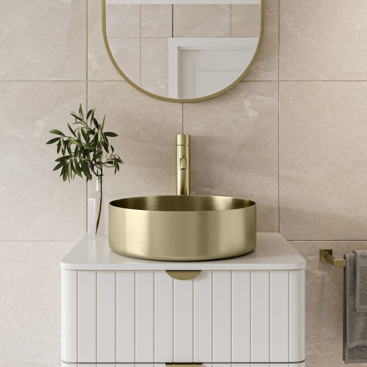 Stainless Steel Brass Round Countertop Basin 400mm - Zorah