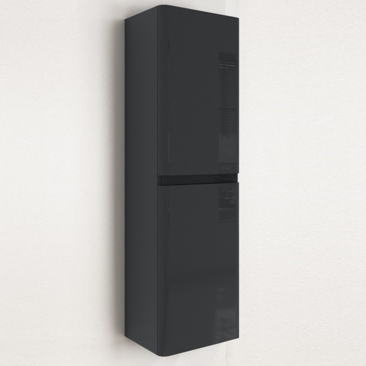 GRADE A2 - Double Door Dark Grey Wall Hung Tall Bathroom Cabinet 400 x 1400mm - Pendle