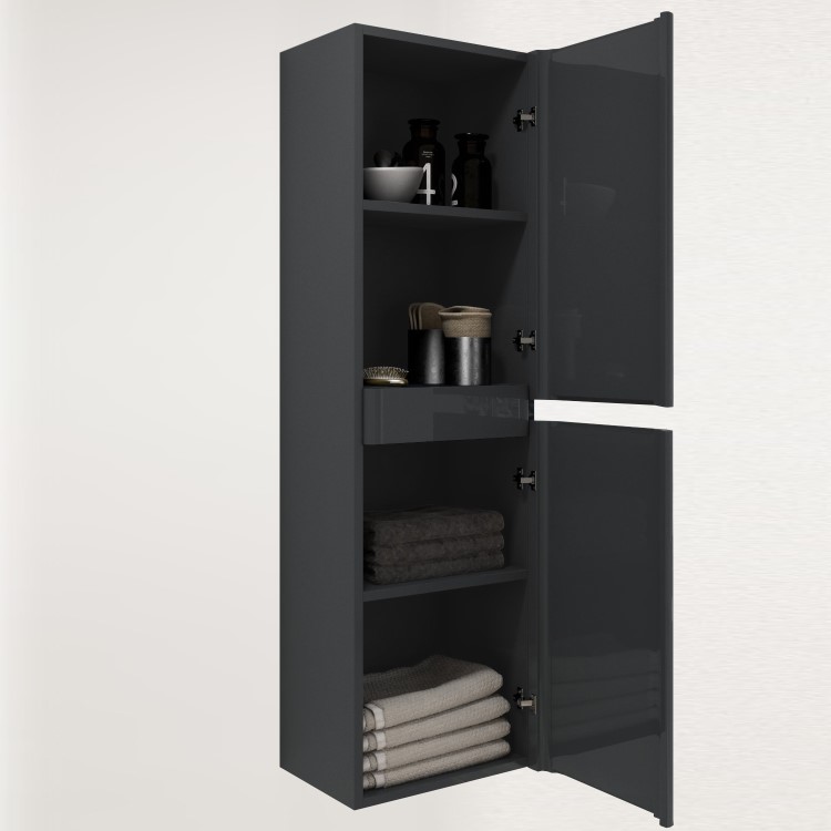 GRADE A2 - Double Door Dark Grey Wall Hung Tall Bathroom Cabinet 400 x 1400mm - Pendle