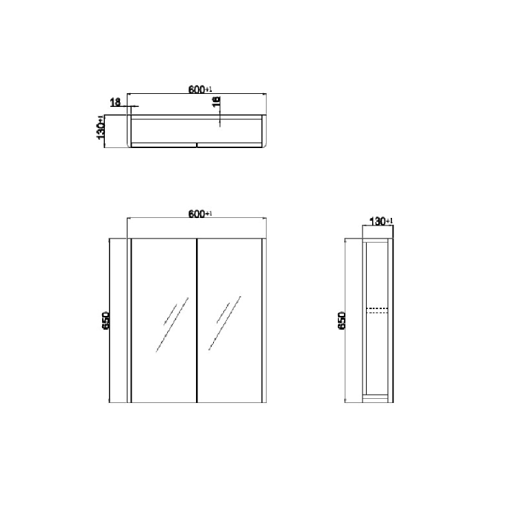 Double Door White Mirrored Bathroom Cabinet 600 x 650mm - Pendle