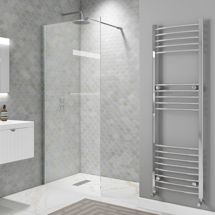 700mm Wet Room Shower Screen Frameless with Wall Support Bar - Corvus