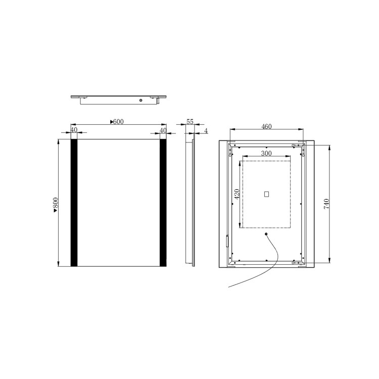 Rectangular Heated Bathroom Mirror with Lights & Shaver Socket 600 x 800mm -Pegasus