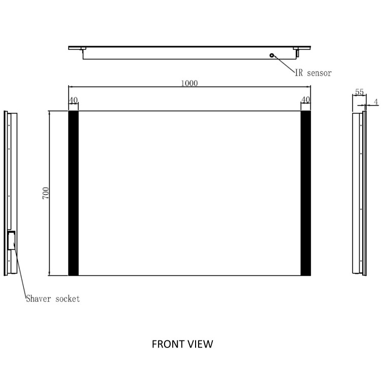 GRADE A1 - Rectangular LED Bathroom Mirror with Demister & Shaver Socket 1000x700mm -Pegasus 