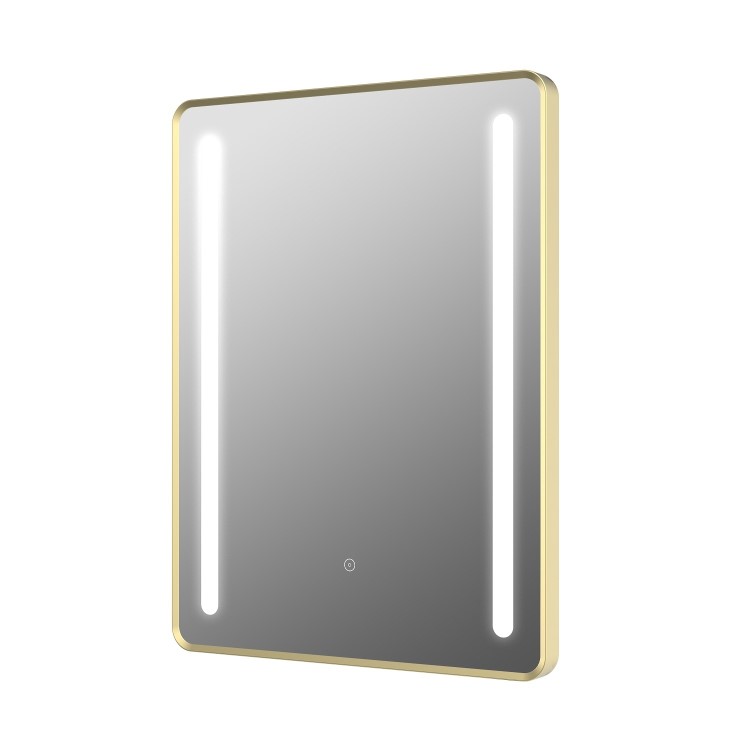 Rectangular Brass Heated Bathroom Mirror with Lights 600 x 800mm - Lepus