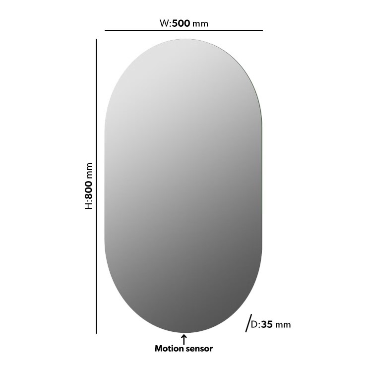 Oval Backlit Heated Bathroom Mirror with Lights 500 x 800mm - Irena