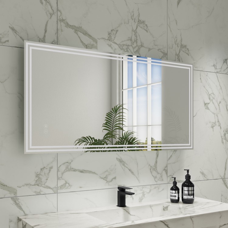 Rectangular Heated Bathroom Mirror with Lights & Wireless Speaker 1200x600mm -Antila