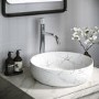 GRADE A1 - Marble Effect White Round Countertop Basin 390mm - Lorano