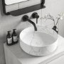 GRADE A1 - Marble Effect White Round Countertop Basin 390mm - Lorano