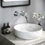 GRADE A1 - Marble Effect White Round Countertop Basin 390mm - Lorano