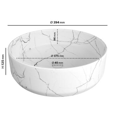 GRADE A1 - Marble Effect White Round Countertop Basin 390mm - Lorano