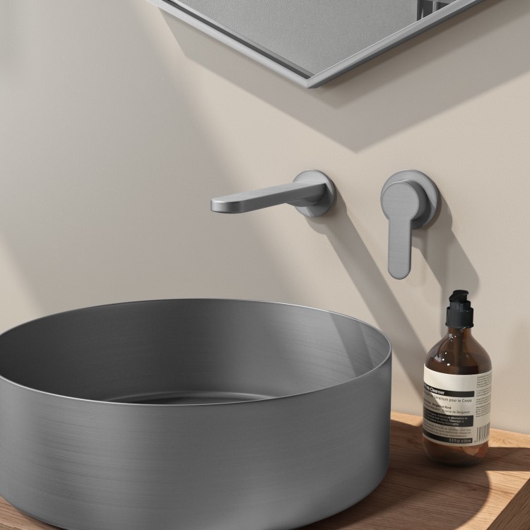 GRADE A1 - Wall Mounted Grey Basin Mixer Tap - Zorah