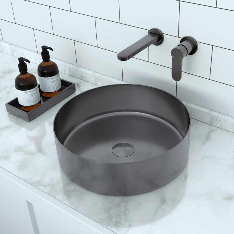 GRADE A1 - Wall Mounted Grey Basin Mixer Tap - Zorah