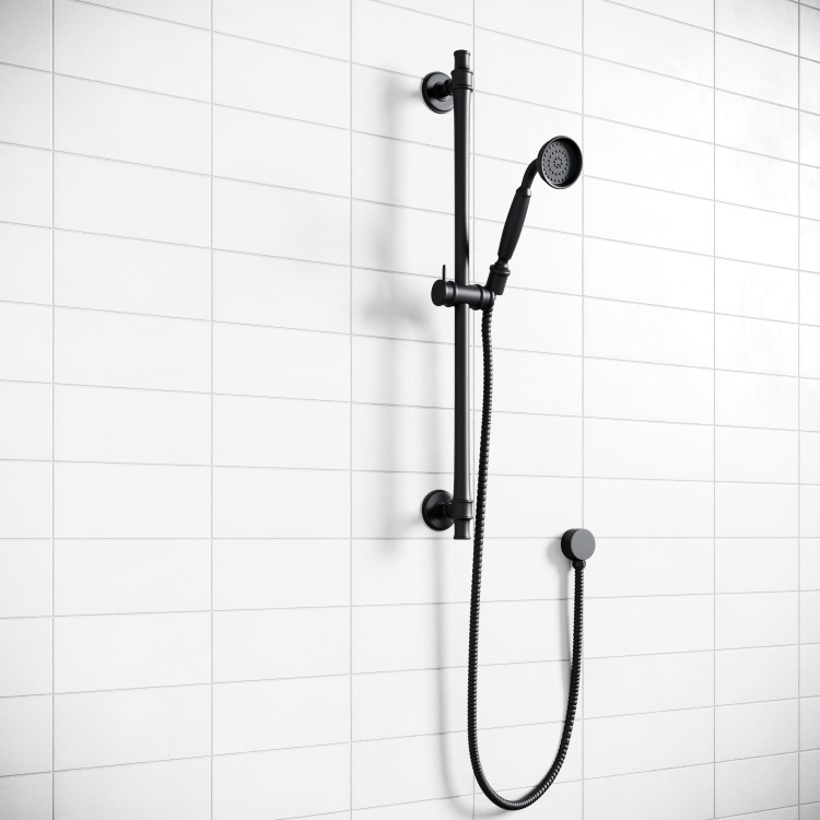 GRADE A2 - Black Adjustable Height Slide Rail Kit with Hand Shower - Camden