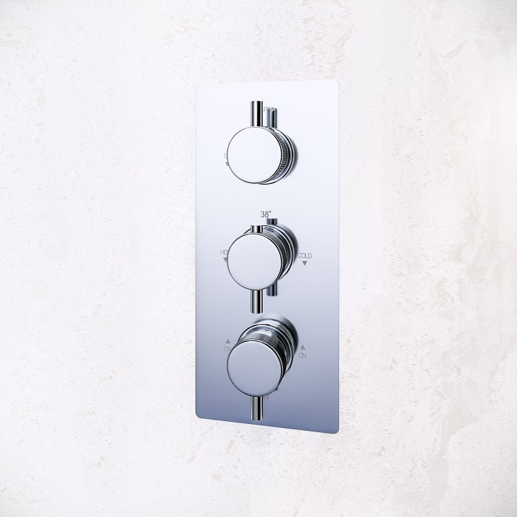 Chrome 3 Outlet Thermostatic Concealed Shower Valve with Triple Control - Chrome