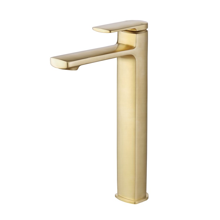 Brushed Brass Tall Mono Basin Mixer Tap - Meko