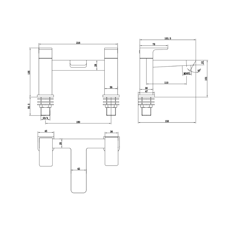 GRADE A1 - Black Bath Mixer Tap - Zana