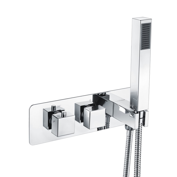 Chrome 2 Outlet Concealed Thermostatic Shower Valve with Hand Shower - Cube