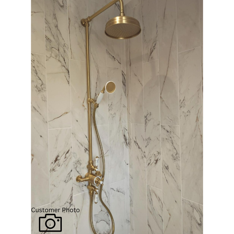 Brushed Brass Traditional Thermostatic Mixer Shower Set with Slide Rail Kit & Hand Shower - Camden