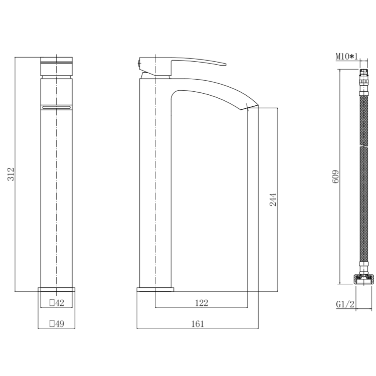 Tall Black Mono Basin Mixer Tap - Wave