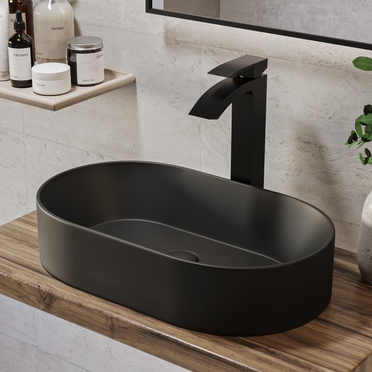 Tall Black Mono Basin Mixer Tap - Wave