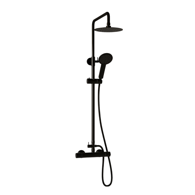 Black Thermostatic Bar Mixer Shower Set with Slide Rail Kit & Hand Shower - Arissa