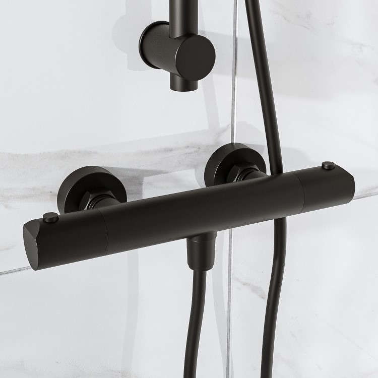 Black Thermostatic Bar Mixer Shower Set with Slide Rail Kit & Hand Shower - Arissa