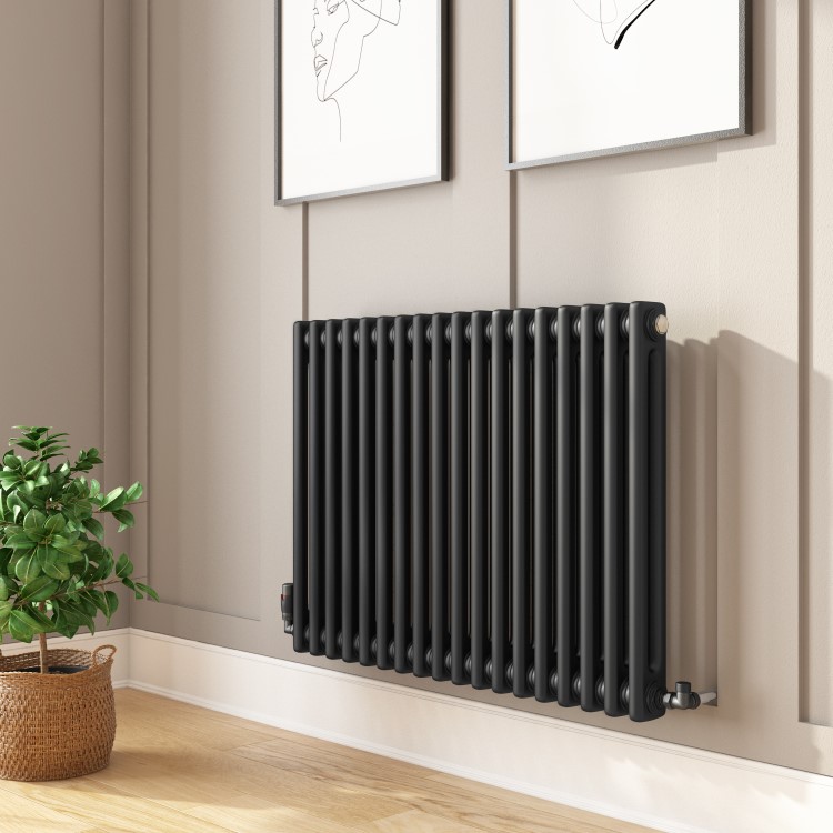 Black Horizontal 2 Column Traditional Radiator 600 x 830mm - Nambi