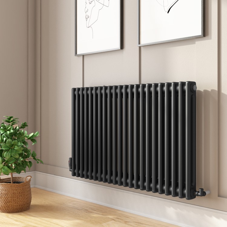 Black Horizontal 2 Column Traditional Radiator 600 x 1010mm - Nambi