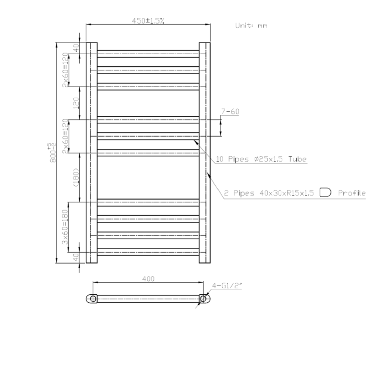 Black Towel Radiator 800 x 450mm - Sahara