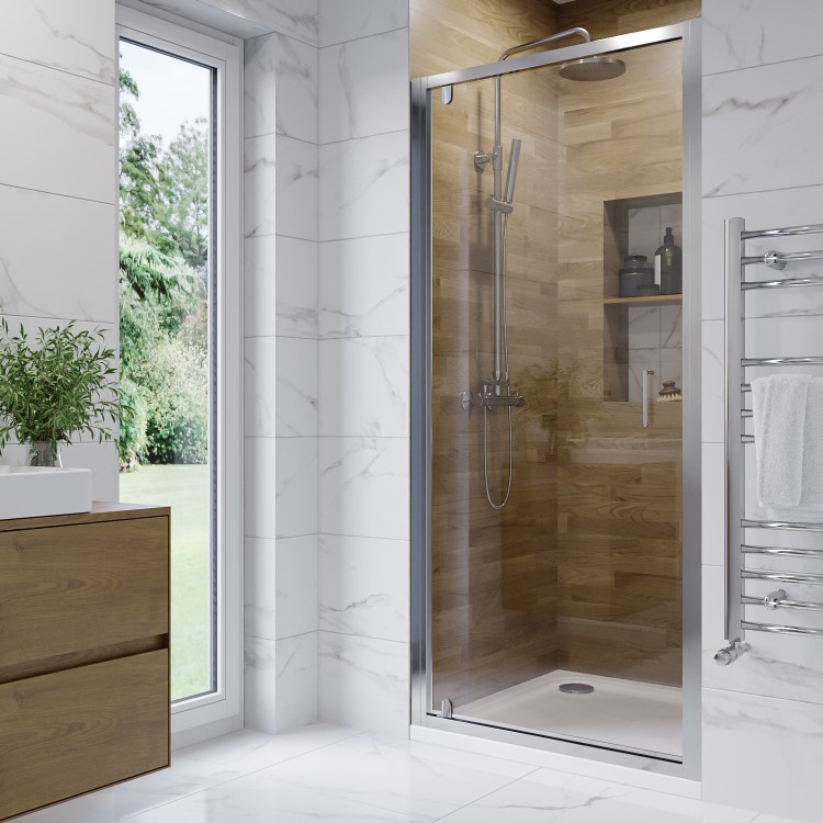 760mm Chrome Hinged Shower Door 6mm Glass - Carina