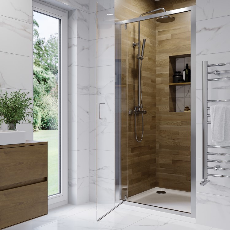 800mm Chrome Hinged Shower Door 6mm Glass - Carina