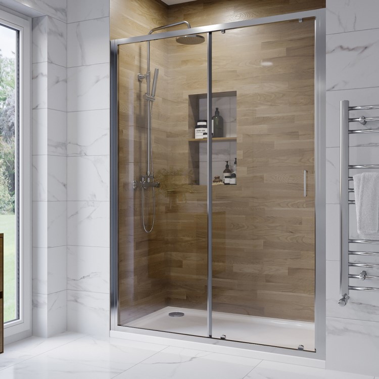 1400mm Chrome Sliding Shower Door 6mm Glass - Carina