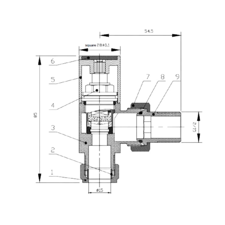 Brushed Brass Square Straight Radiator Valves - For Pipework Which Comes From The Floor