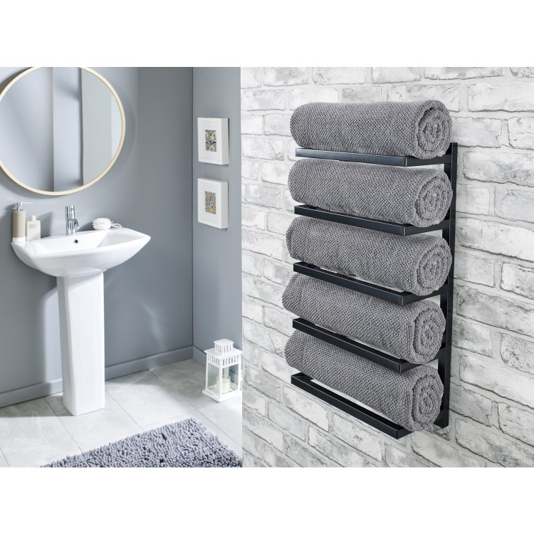 Black 5 Tier Wall Mounted Towel Rack