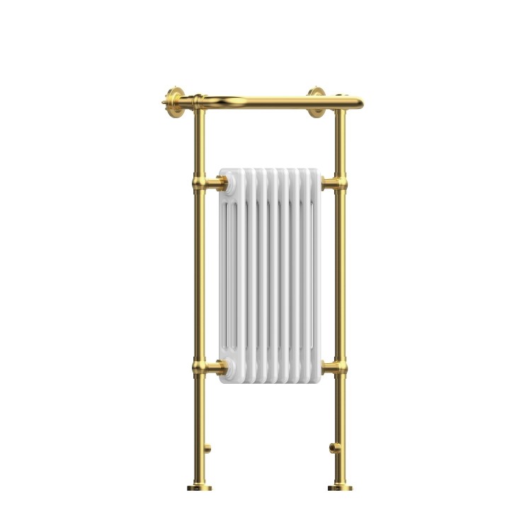 White and Brass Traditional Column Radiator with Towel Rail 952 x 659mm - Regent